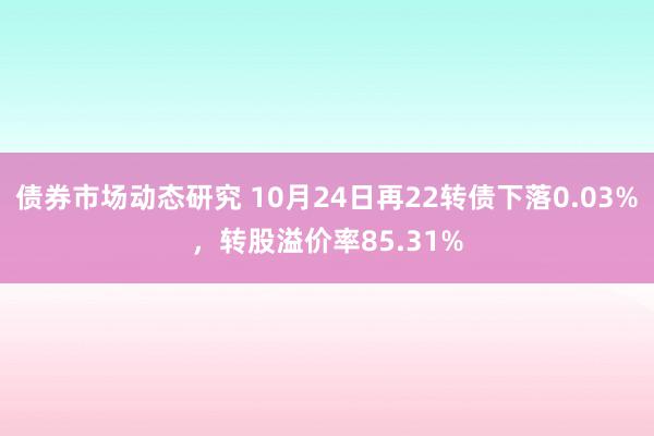 债券市场动态研究 10月24日再22转债下落0.03%，转股溢价率85.31%