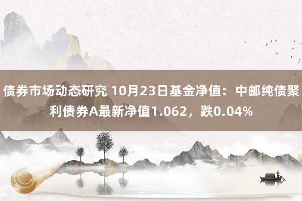 债券市场动态研究 10月23日基金净值：中邮纯债聚利债券A最新净值1.062，跌0.04%