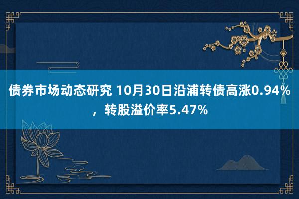 债券市场动态研究 10月30日沿浦转债高涨0.94%，转股溢价率5.47%