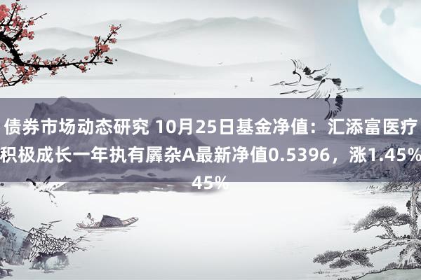 债券市场动态研究 10月25日基金净值：汇添富医疗积极成长一年执有羼杂A最新净值0.5396，涨1.45%