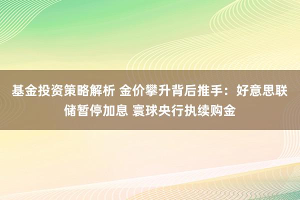 基金投资策略解析 金价攀升背后推手：好意思联储暂停加息 寰球央行执续购金