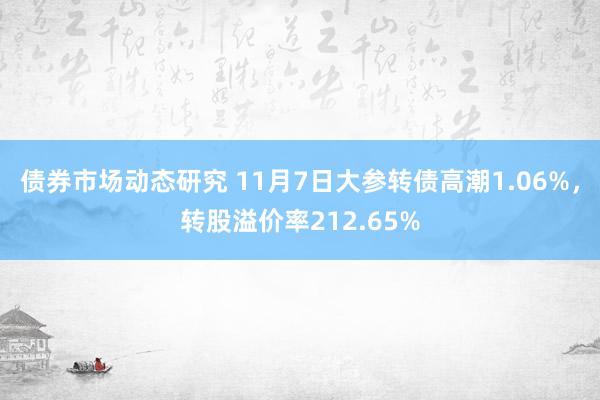 债券市场动态研究 11月7日大参转债高潮1.06%，转股溢价率212.65%