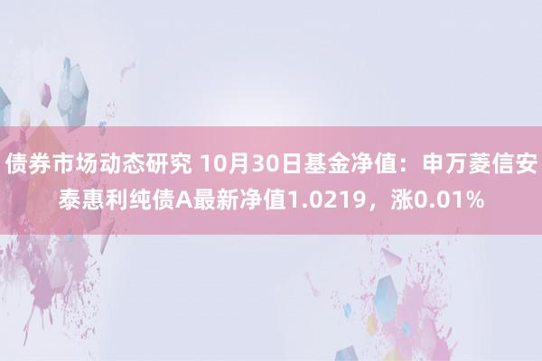 债券市场动态研究 10月30日基金净值：申万菱信安泰惠利纯债A最新净值1.0219，涨0.01%