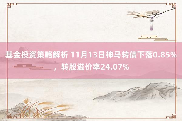 基金投资策略解析 11月13日神马转债下落0.85%，转股溢价率24.07%