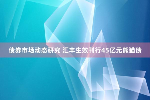 债券市场动态研究 汇丰生效刊行45亿元熊猫债