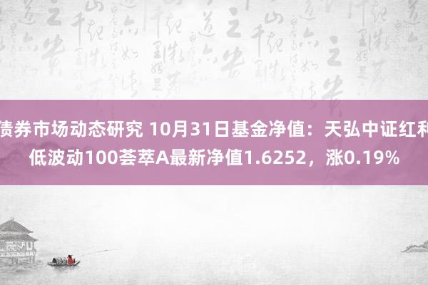 债券市场动态研究 10月31日基金净值：天弘中证红利低波动100荟萃A最新净值1.6252，涨0.19%