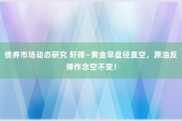 债券市场动态研究 轩锋—黄金早盘径直空，原油反弹作念空不变！