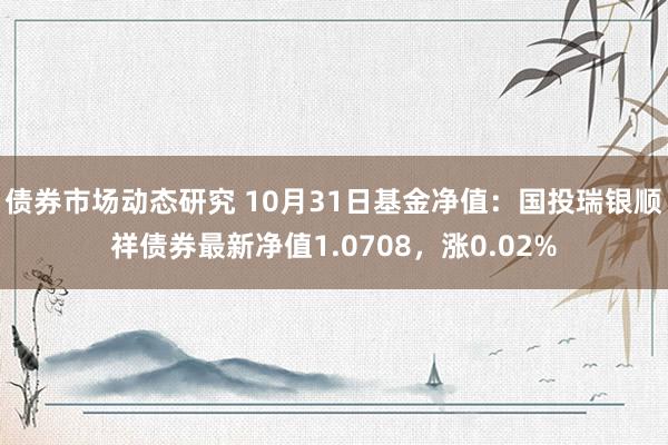 债券市场动态研究 10月31日基金净值：国投瑞银顺祥债券最新净值1.0708，涨0.02%