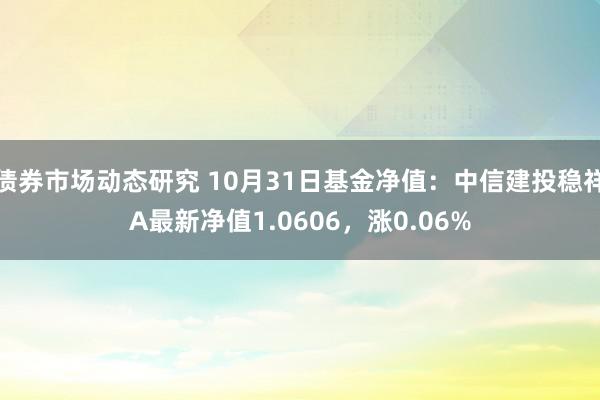 债券市场动态研究 10月31日基金净值：中信建投稳祥A最新净值1.0606，涨0.06%