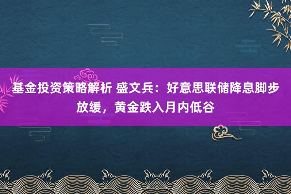 基金投资策略解析 盛文兵：好意思联储降息脚步放缓，黄金跌入月内低谷