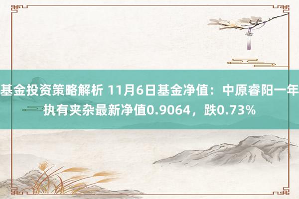 基金投资策略解析 11月6日基金净值：中原睿阳一年执有夹杂最新净值0.9064，跌0.73%