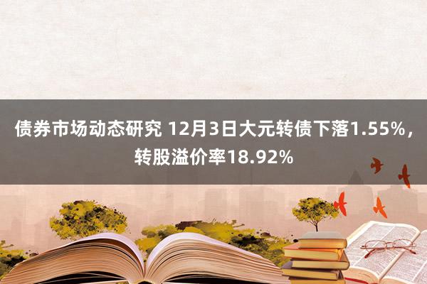 债券市场动态研究 12月3日大元转债下落1.55%，转股溢价率18.92%