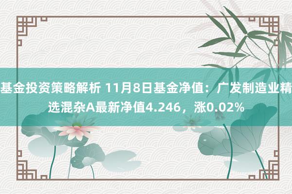 基金投资策略解析 11月8日基金净值：广发制造业精选混杂A最新净值4.246，涨0.02%