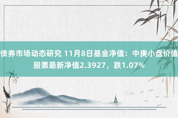 债券市场动态研究 11月8日基金净值：中庚小盘价值股票最新净值2.3927，跌1.07%