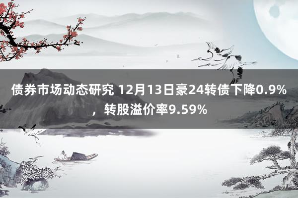 债券市场动态研究 12月13日豪24转债下降0.9%，转股溢价率9.59%