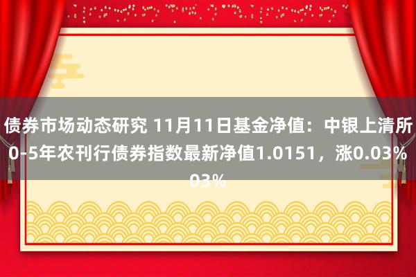 债券市场动态研究 11月11日基金净值：中银上清所0-5年农刊行债券指数最新净值1.0151，涨0.03%