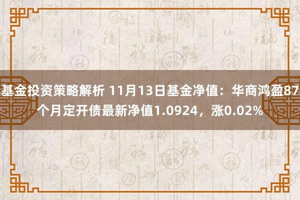 基金投资策略解析 11月13日基金净值：华商鸿盈87个月定开债最新净值1.0924，涨0.02%