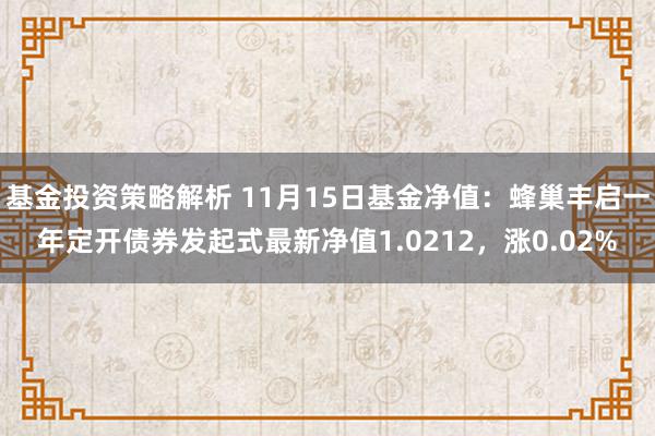 基金投资策略解析 11月15日基金净值：蜂巢丰启一年定开债券发起式最新净值1.0212，涨0.02%