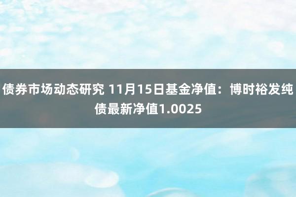 债券市场动态研究 11月15日基金净值：博时裕发纯债最新净值1.0025