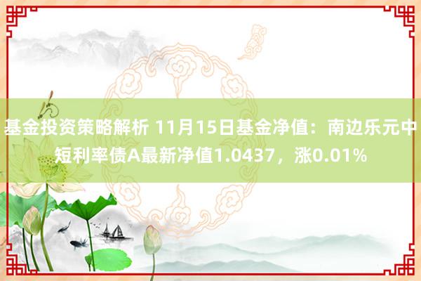 基金投资策略解析 11月15日基金净值：南边乐元中短利率债A最新净值1.0437，涨0.01%