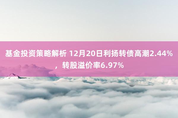 基金投资策略解析 12月20日利扬转债高潮2.44%，转股溢价率6.97%