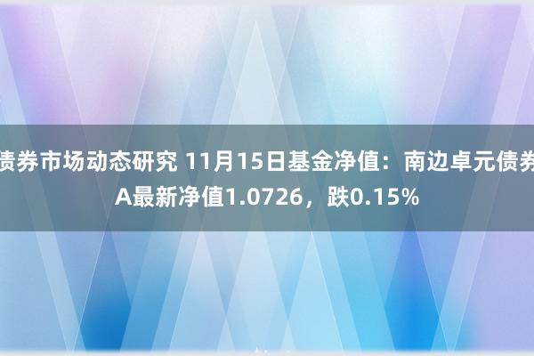 债券市场动态研究 11月15日基金净值：南边卓元债券A最新净值1.0726，跌0.15%