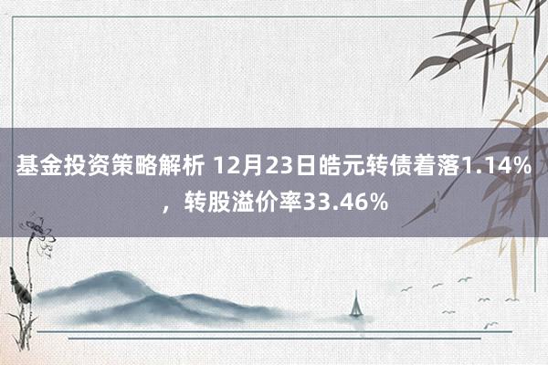 基金投资策略解析 12月23日皓元转债着落1.14%，转股溢价率33.46%