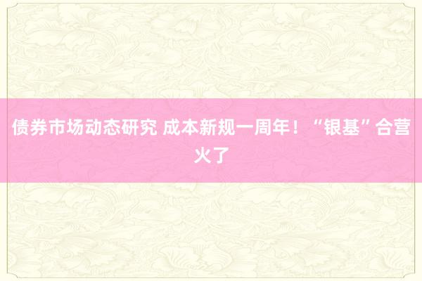 债券市场动态研究 成本新规一周年！“银基”合营火了