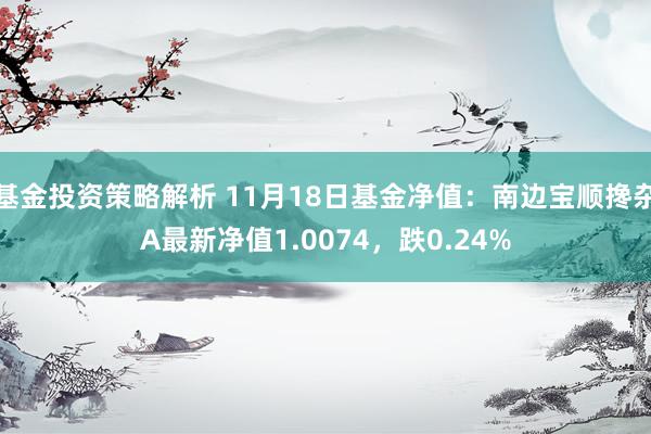 基金投资策略解析 11月18日基金净值：南边宝顺搀杂A最新净值1.0074，跌0.24%