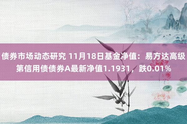 债券市场动态研究 11月18日基金净值：易方达高级第信用债债券A最新净值1.1931，跌0.01%