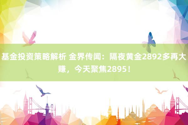 基金投资策略解析 金界传闻：隔夜黄金2892多再大赚，今天聚焦2895！