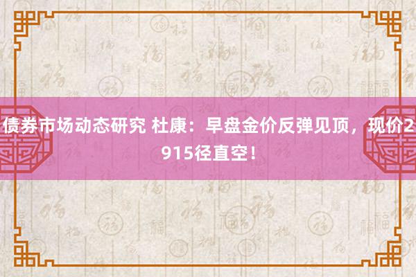 债券市场动态研究 杜康：早盘金价反弹见顶，现价2915径直空！