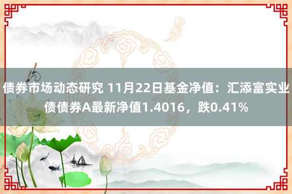 债券市场动态研究 11月22日基金净值：汇添富实业债债券A最新净值1.4016，跌0.41%