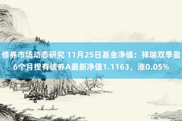 债券市场动态研究 11月25日基金净值：祥瑞双季盈6个月捏有债券A最新净值1.1163，涨0.05%