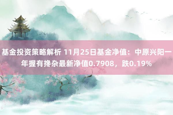 基金投资策略解析 11月25日基金净值：中原兴阳一年握有搀杂最新净值0.7908，跌0.19%