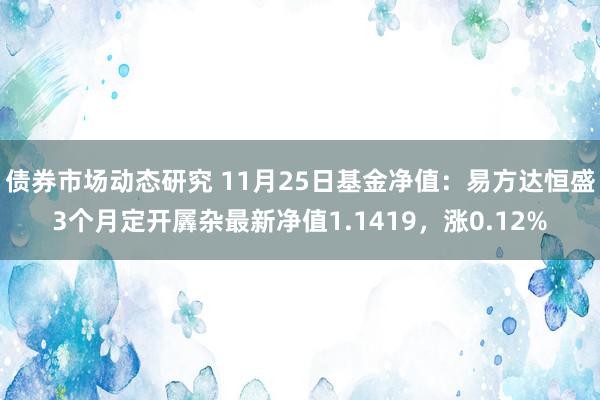 债券市场动态研究 11月25日基金净值：易方达恒盛3个月定开羼杂最新净值1.1419，涨0.12%