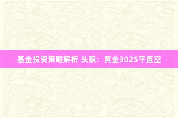 基金投资策略解析 头狼：黄金3025平直空